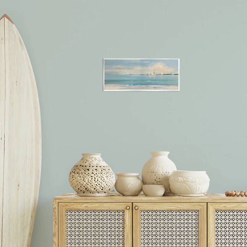 Distant Sailboat White Framed Art Print