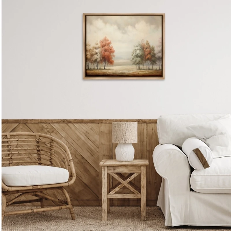 Autumn Trees Gray Framed Canvas Art Print