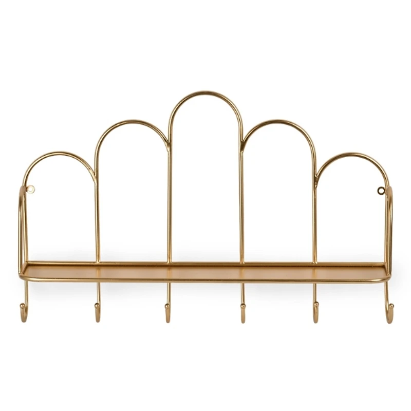 Gold Metal Arched Hooks Wall Shelf