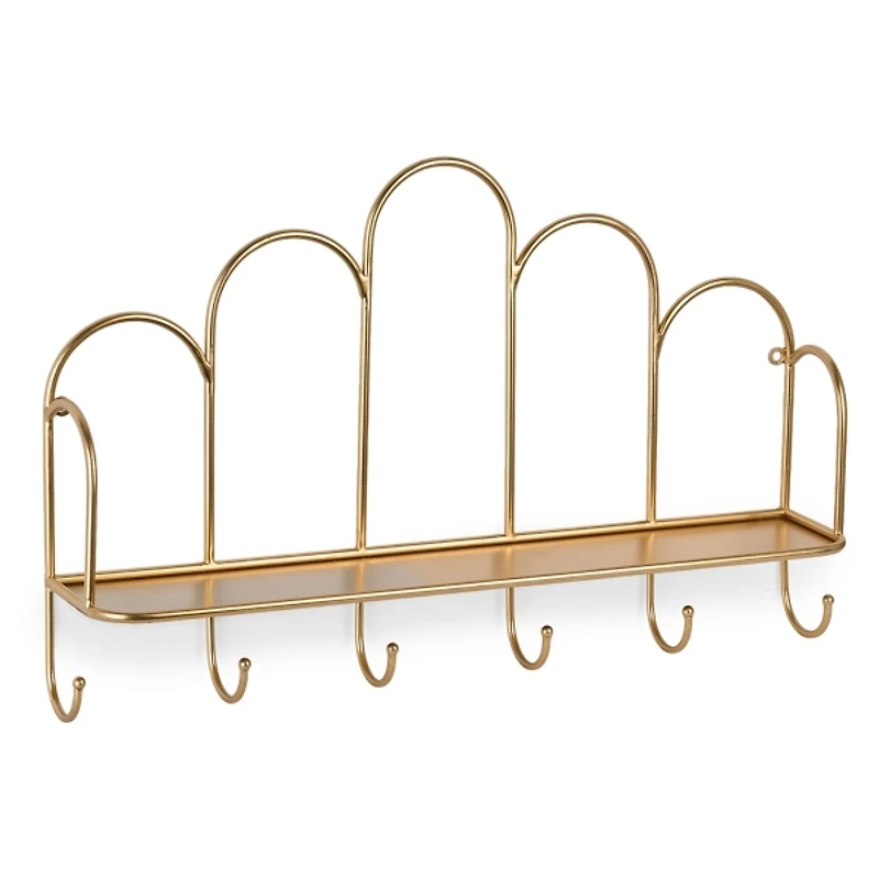 Gold Metal Arched Hooks Wall Shelf