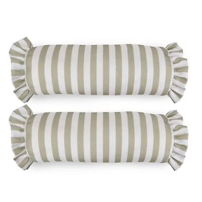 Green Striped Ruffle Outdoor Pillows, Set of 2