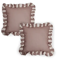 Taupe Striped Ruffle Outdoor Pillows, Set of 2
