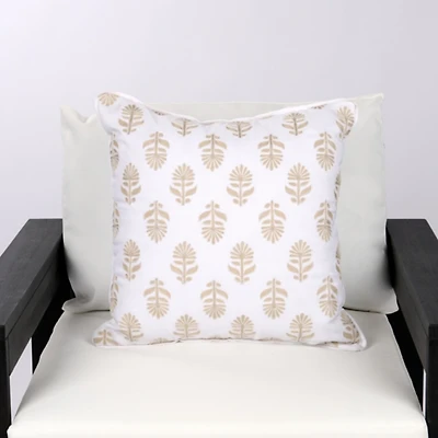 Taupe Flower Motif Outdoor Pillow