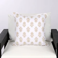 Taupe Flower Motif Outdoor Pillow
