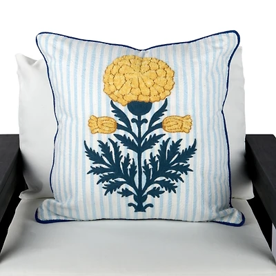 Yellow Bloom Striped Outdoor Pillow