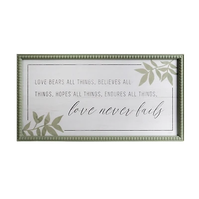 Love Never Fails Green Wall Plaque