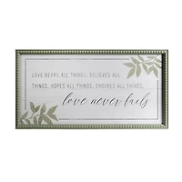 Love Never Fails Green Wall Plaque