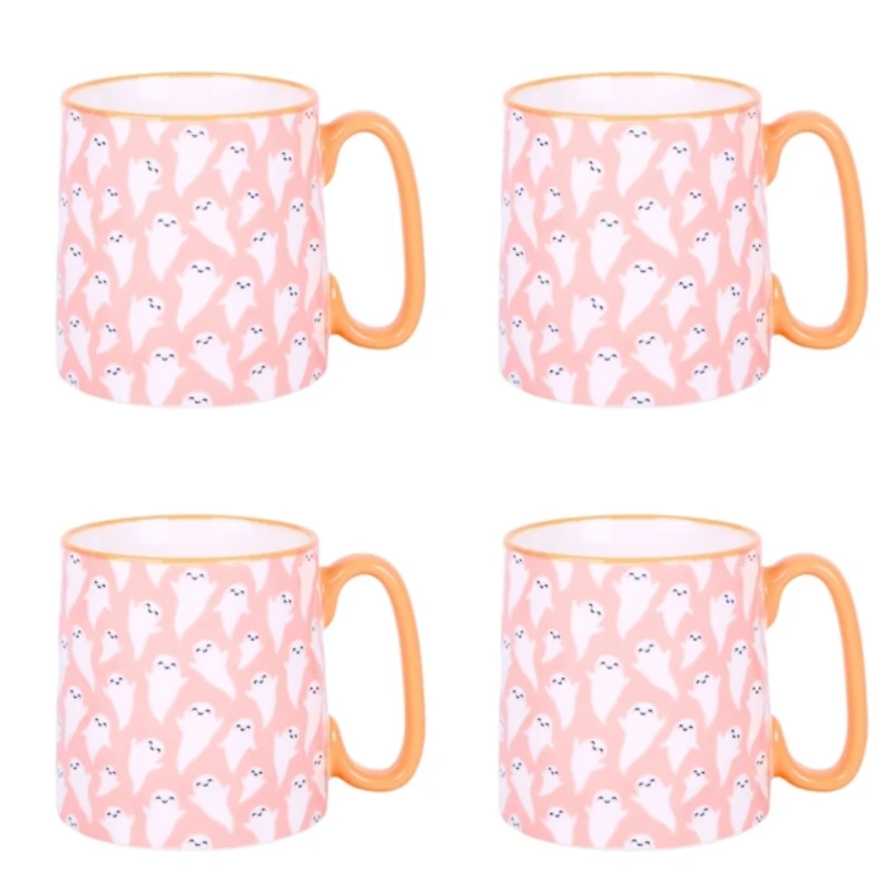 Bella Pink Ghost Mugs, Set of 4