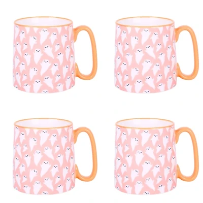 Bella Pink Ghost Mugs, Set of 4
