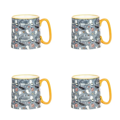 Gray Ghost Halloween Mugs, Set of 4