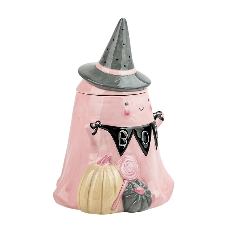 Pink Witchy Boo Halloween Cookie Jar
