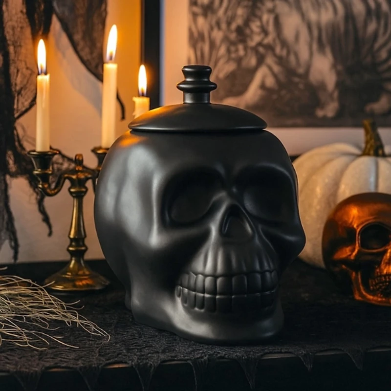 Black Skull Ceramic Cookie Jar