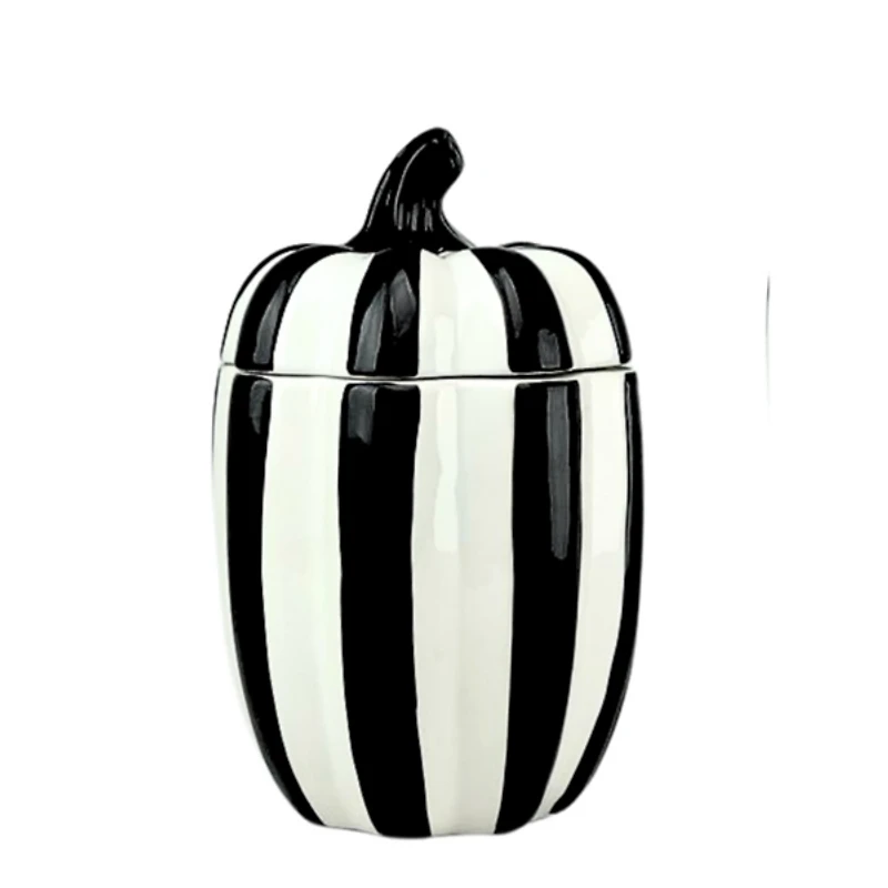 Black and White Striped Gourd Canisters, Set of 2