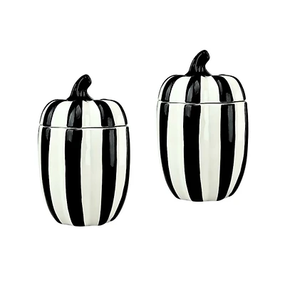 Black and White Striped Gourd Canisters, Set of 2