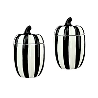 Black and White Striped Gourd Canisters, Set of 2