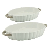 White Stoneware Pumpkin Patch Bakers, Set of 2