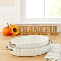 White Stoneware Pumpkin Patch Bakers, Set of 2