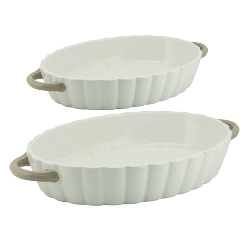 White Stoneware Pumpkin Patch Bakers, Set of 2
