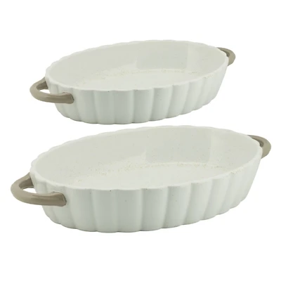 White Stoneware Pumpkin Patch Bakers, Set of 2