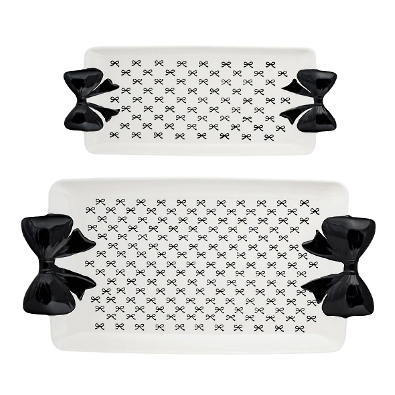Black and White Large Bow Serving Trays, Set of 2