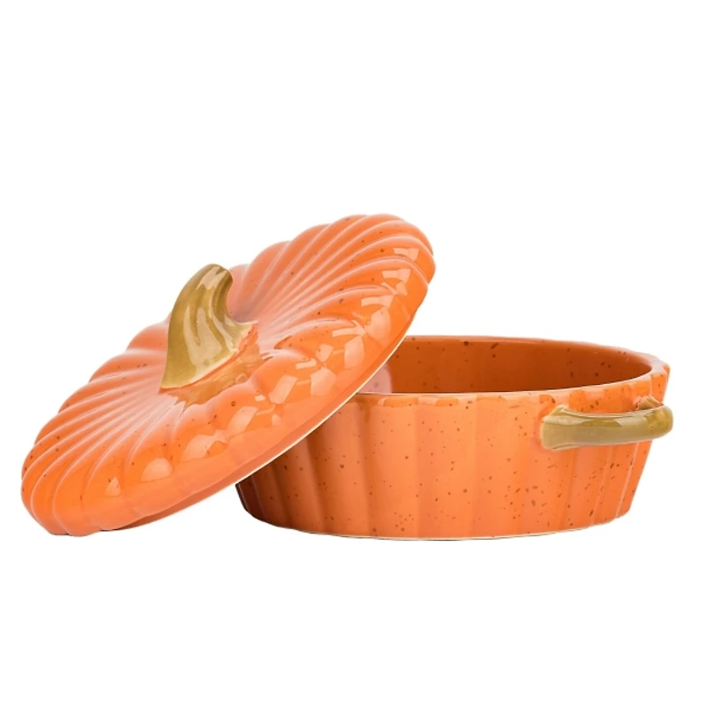Round Orange Pumpkin Casserole Dishes, Set of 2