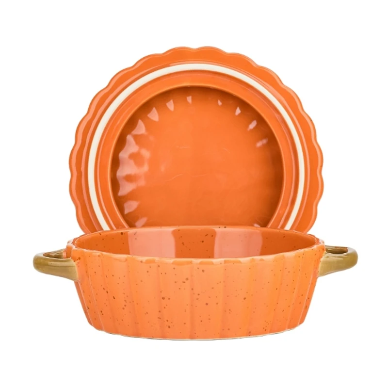 Round Orange Pumpkin Casserole Dishes, Set of 2