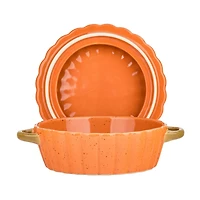 Round Orange Pumpkin Casserole Dishes, Set of 2