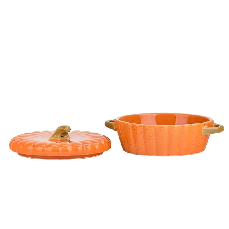 Round Orange Pumpkin Casserole Dishes, Set of 2