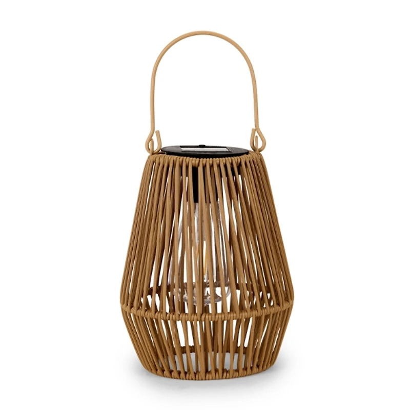 Natural Faux Rattan Hanging Solar Lantern