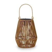 Natural Faux Rattan Hanging Solar Lantern