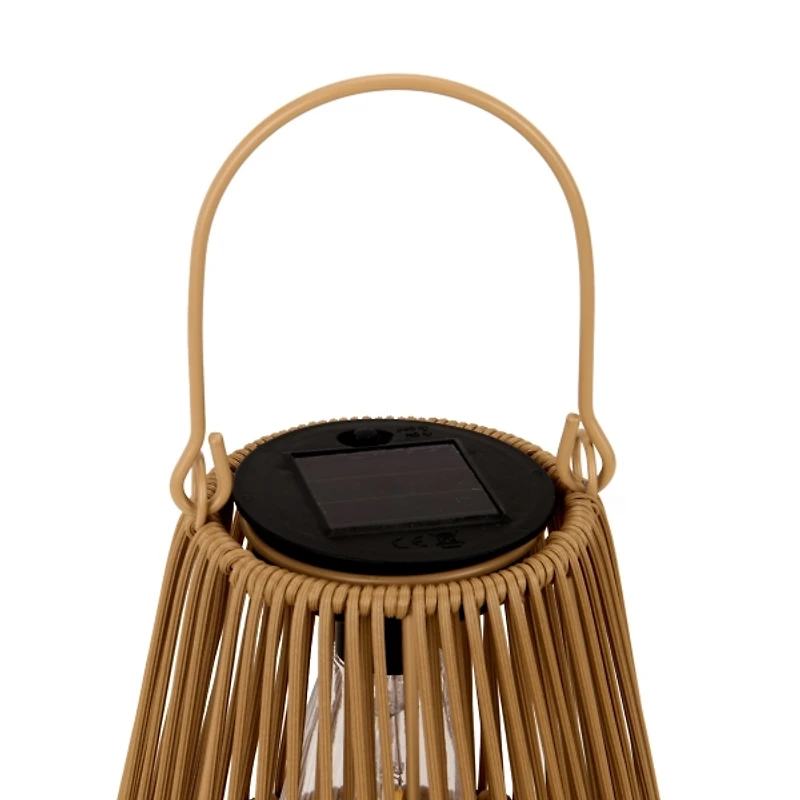 Natural Faux Rattan Hanging Solar Lantern