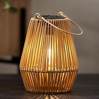 Natural Faux Rattan Hanging Solar Lantern