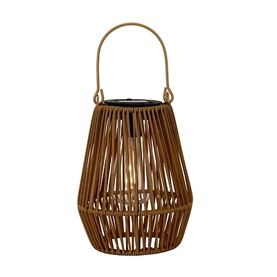 Natural Faux Rattan Hanging Solar Lantern