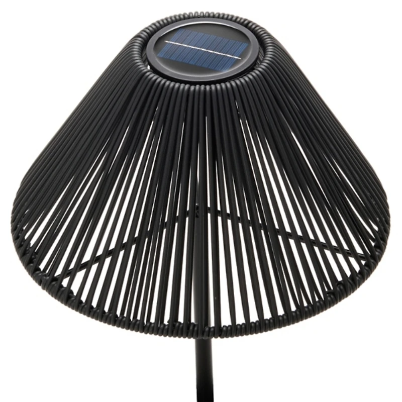 Black Rattan & Metal Solar Lamp
