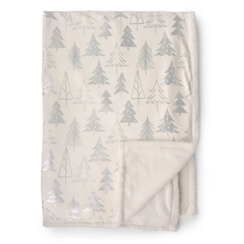 Blanc & Bleu Ivory Metallic Christmas Tree Throw