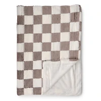 Oatmeal & White Faux Fur Checkered Throw