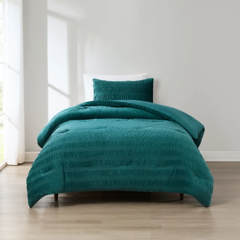 Teal Ruched Stripe 2-pc. Twin XL Comforter Set
