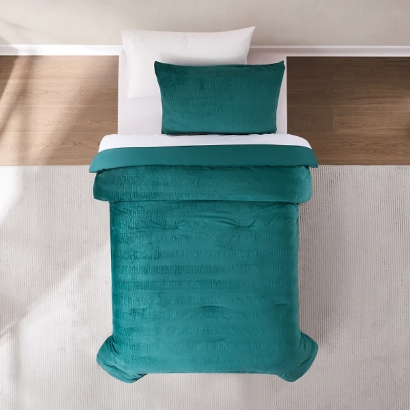 Teal Ruched Stripe 2-pc. Twin XL Comforter Set