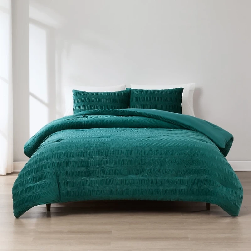 Teal Ruched Stripe 3-pc. King Comforter Set