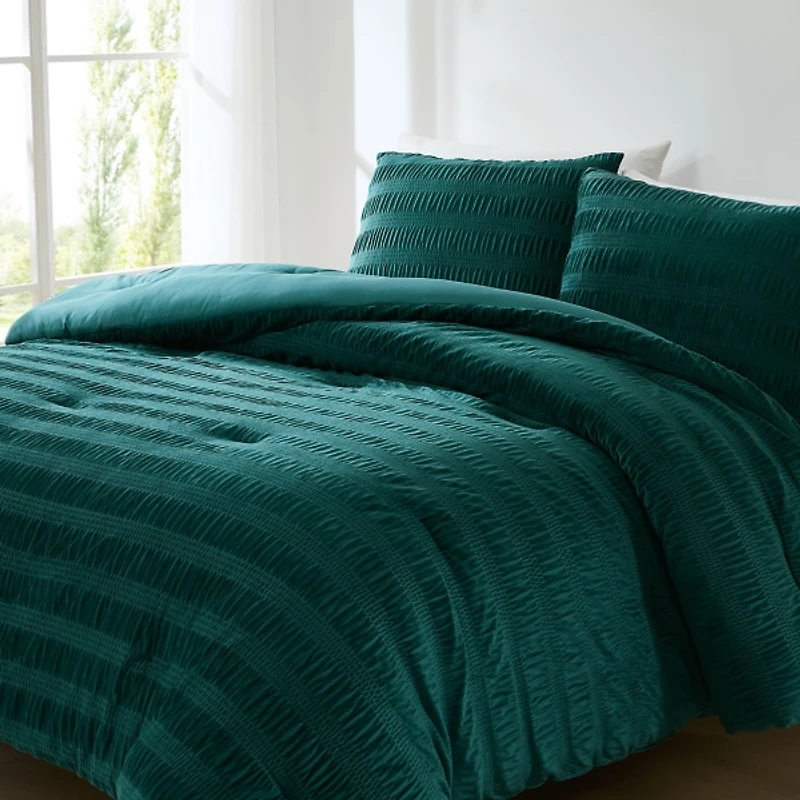 Teal Ruched Stripe 3-pc. King Comforter Set