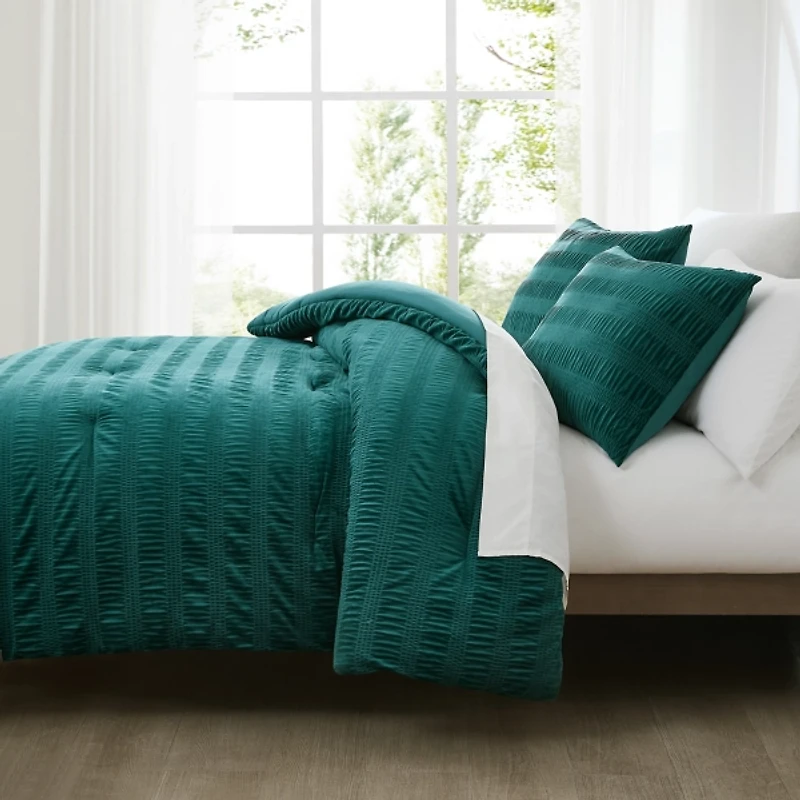 Teal Ruched Stripe 3-pc. King Comforter Set