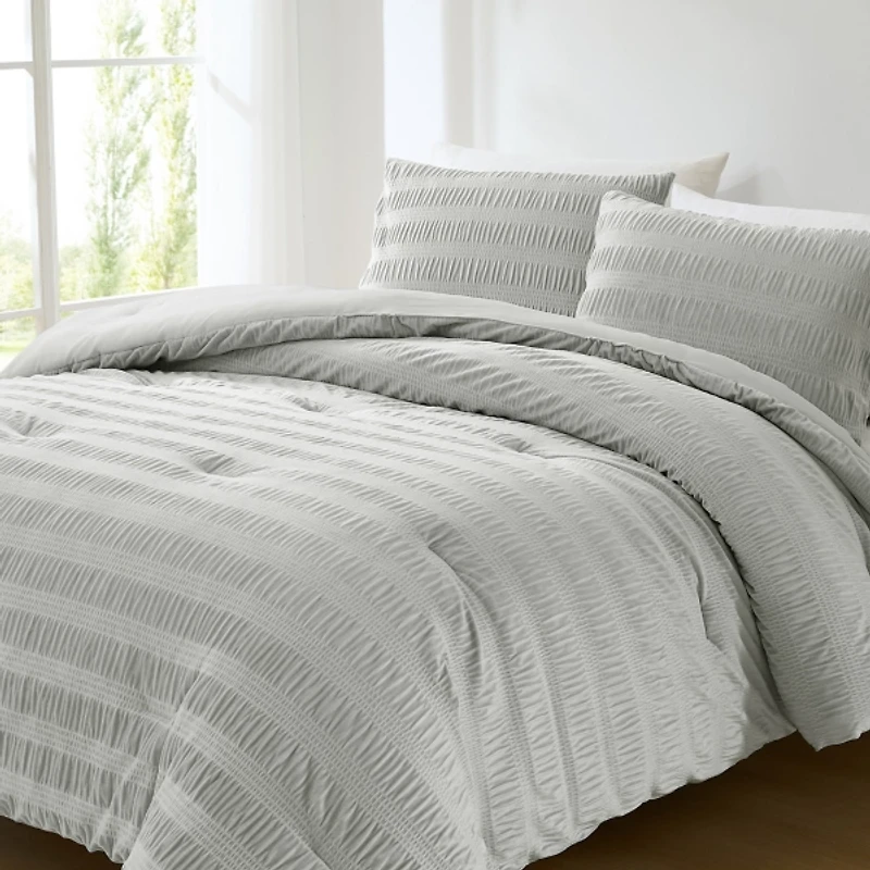 Gray Ruched Stripe 3-pc. Full/Queen Comforter Set
