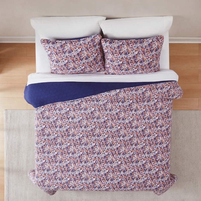 Purple Camo Floral 3-pc. Cali King Quilt Set