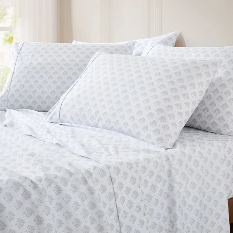 Gray Scallop Fan 6-pc. Queen Sheet Set