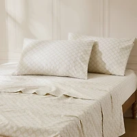 Neutral Damask Cotton 4-pc. Queen Sheet Set