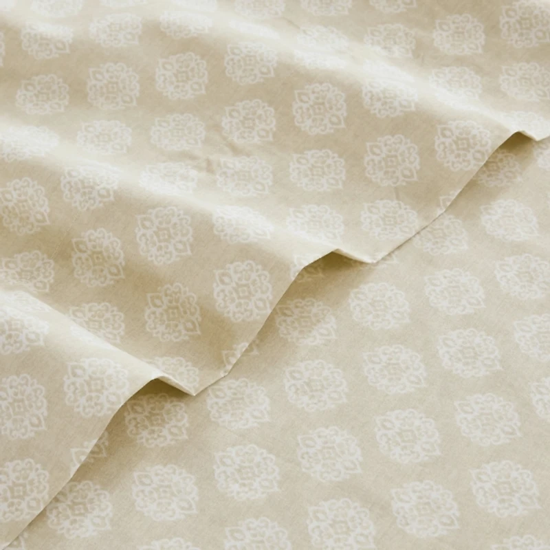 Neutral Damask Cotton 4-pc. Queen Sheet Set