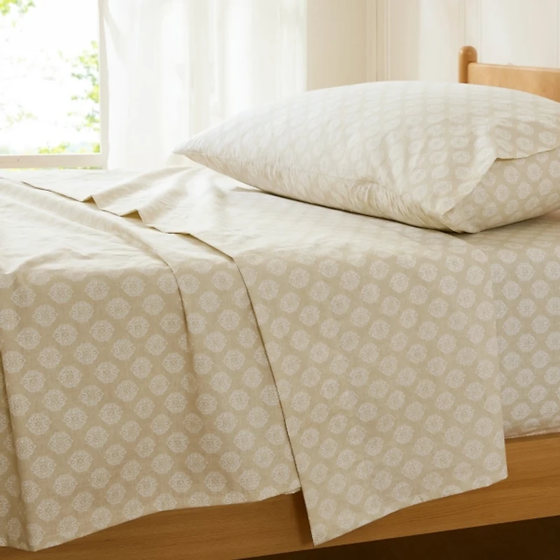 Neutral Damask Cotton 3-pc. Twin Sheet Set