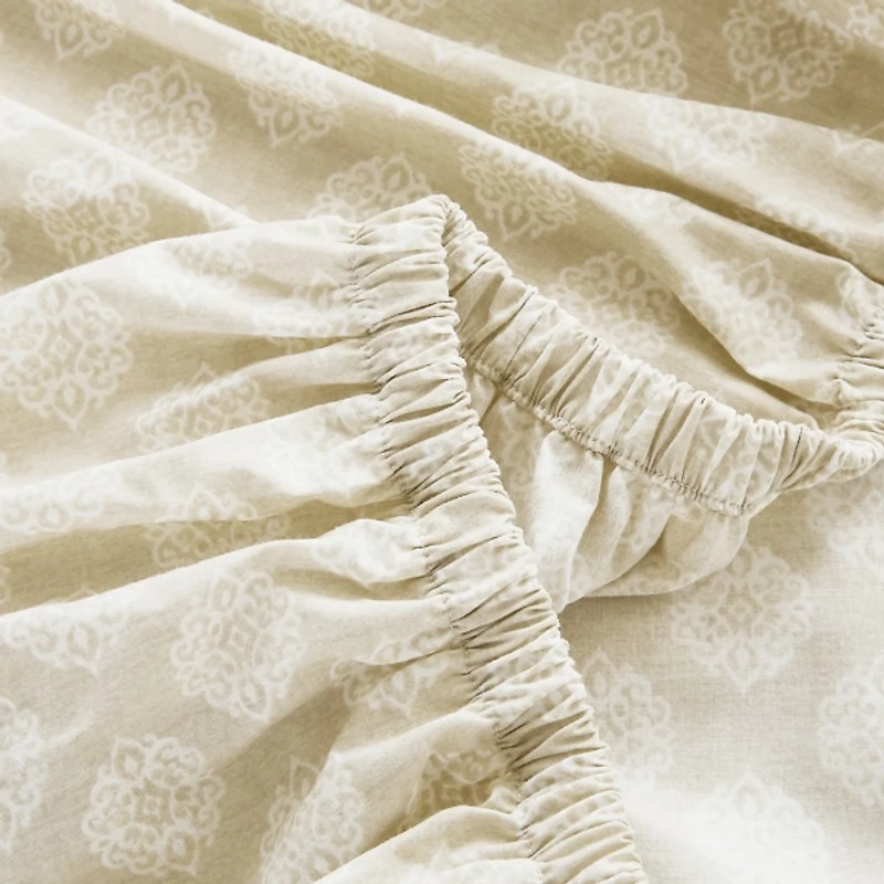 Neutral Damask Cotton 3-pc. Twin Sheet Set