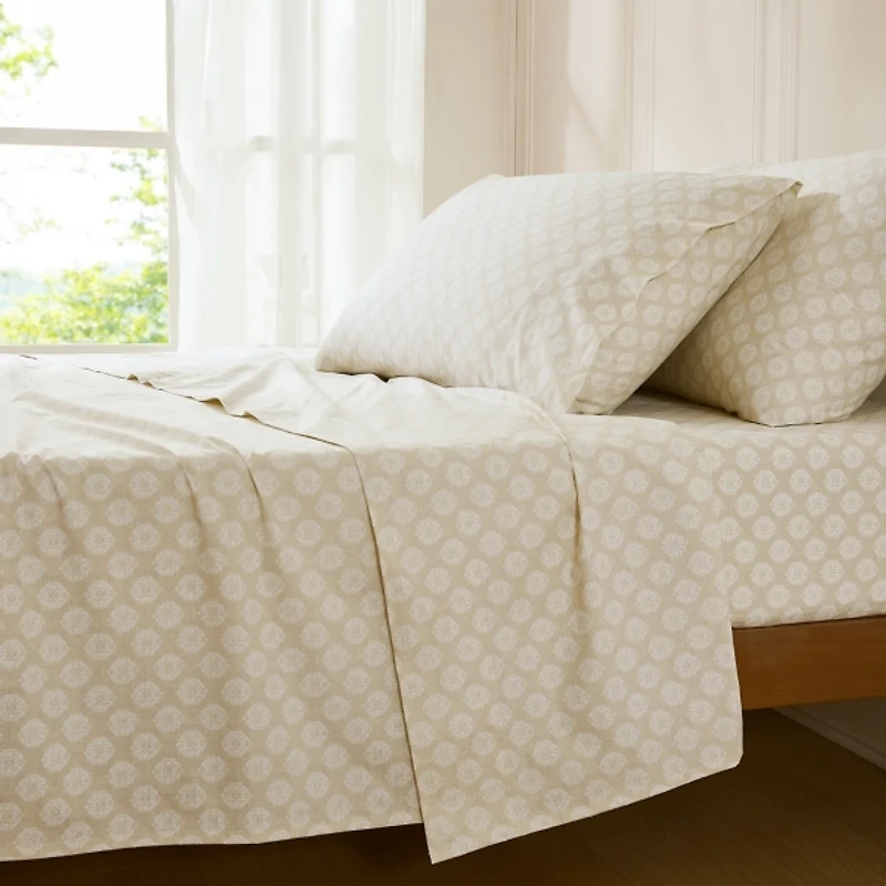 Neutral Damask Cotton 4-pc. Full Sheet Set