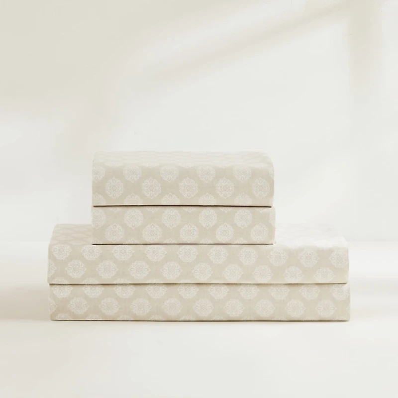 Neutral Damask Cotton 4-pc. Full Sheet Set